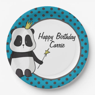Panda and Polka Dots Customizable Paper Plates
