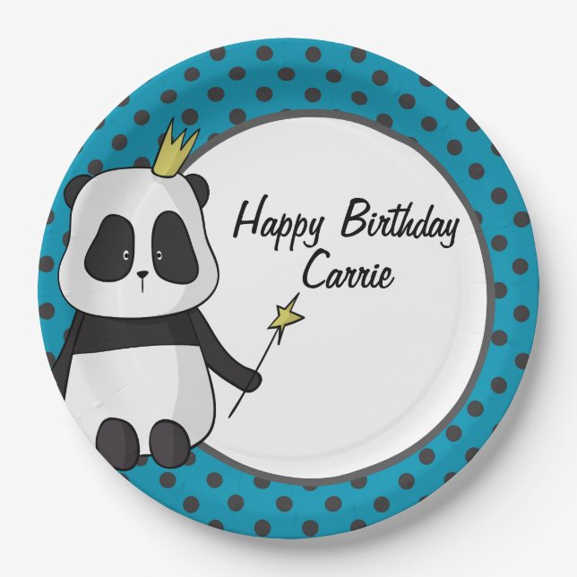 Panda and Polka Dots Customizable Paper Plates (Front)