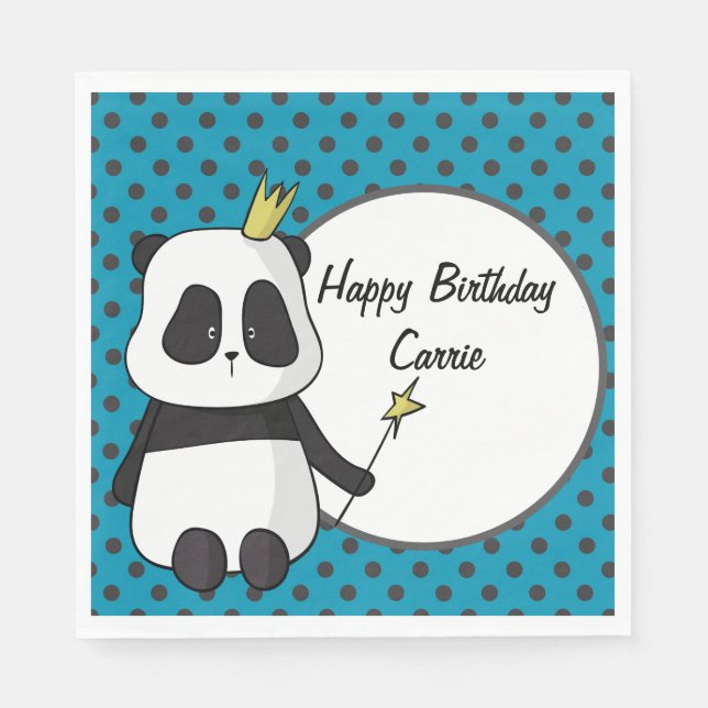 Panda and Polka Dots Personalized Napkins (Front)