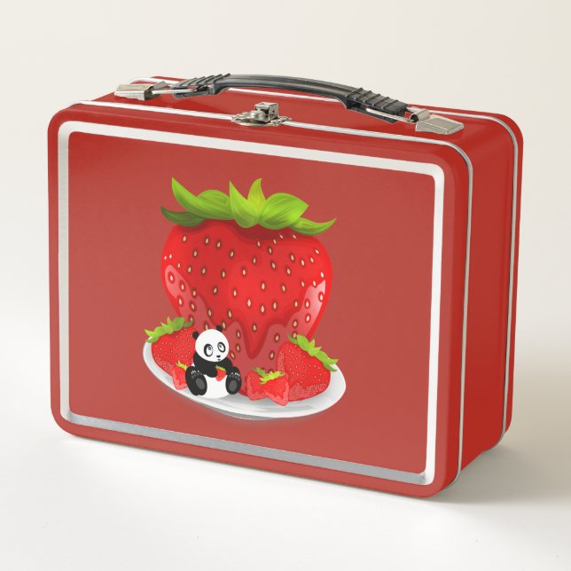 Panda and Strawberries   Metal Lunch Box (Front)