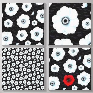 Panda Anemone Poppy Floral Canvas Photo Tile