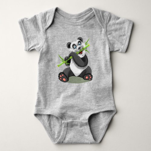 panda animal bamboo wild eating baby bodysuit