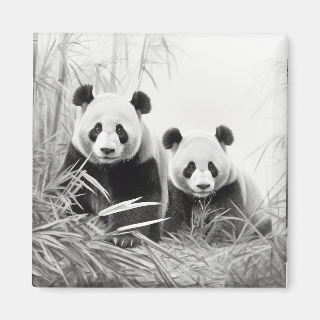 Panda Animal Discovery Wild Nature Ink Sketch Art Magnet (Front)