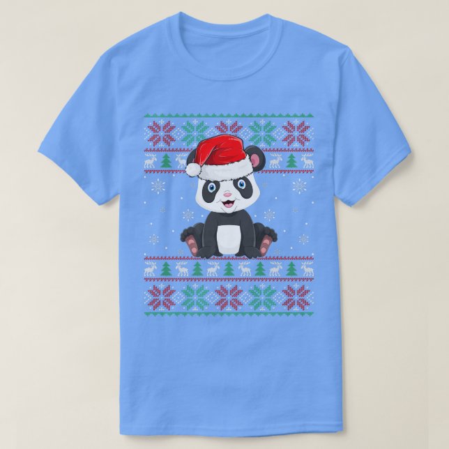 Panda Animal Lover Xmas Lights Ugly Santa Panda Ch T-Shirt (Design Front)