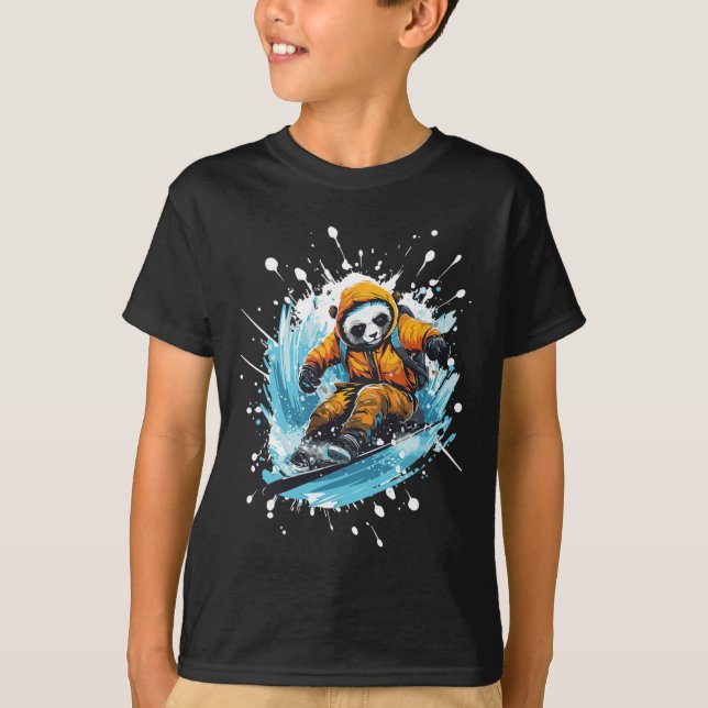 Panda Animal Snowboarding Cool Snowboard  T-Shirt (Front)