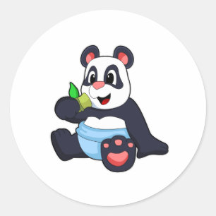 Panda as Baby with Bambus Classic Round Sticker
