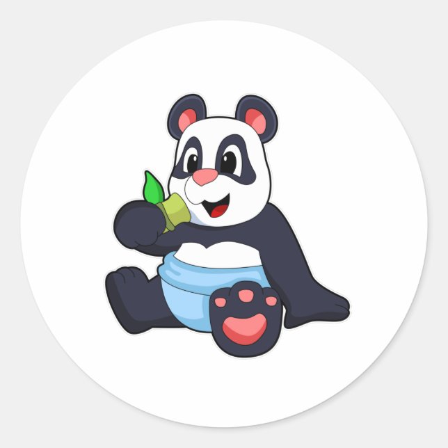 Panda as Baby with Bambus Classic Round Sticker (Front)
