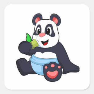 Panda as Baby with Bambus Square Sticker
