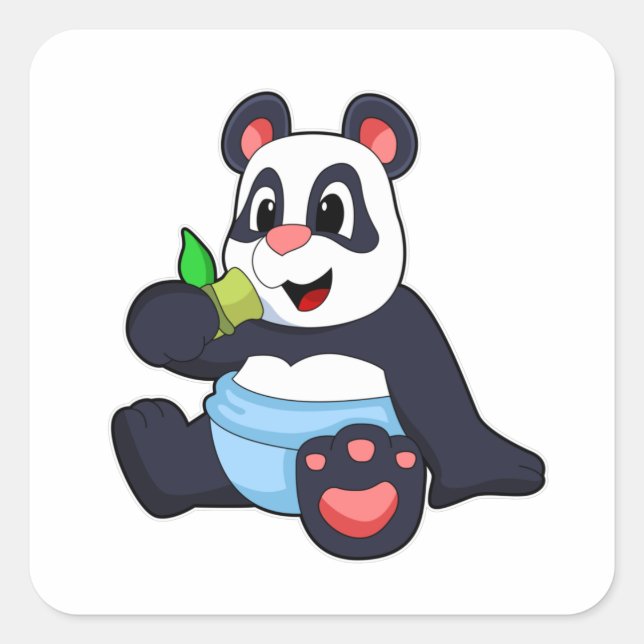 Panda as Baby with Bambus Square Sticker (Front)