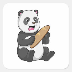 Panda as Baker with Bread Square Sticker