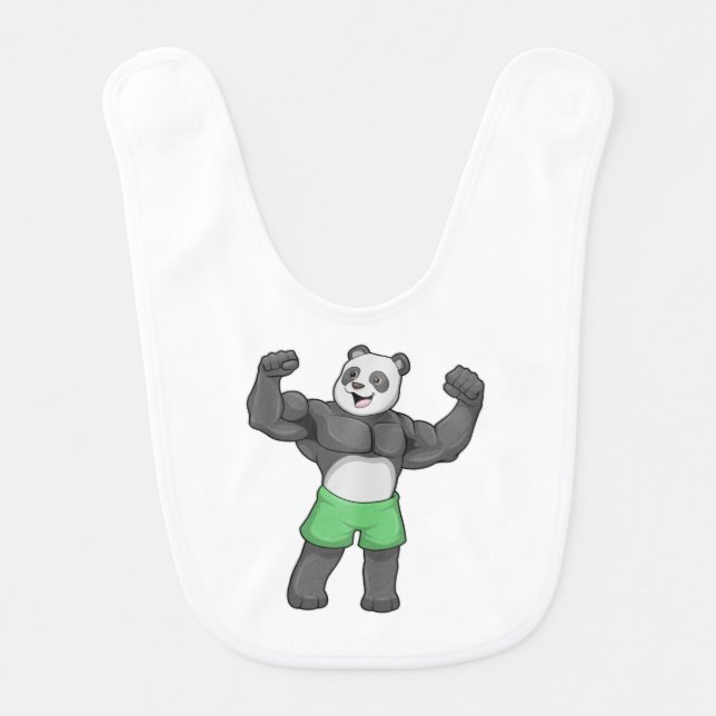 Panda as Bodybuilder at Bodybuilding Baby Bib (Front)