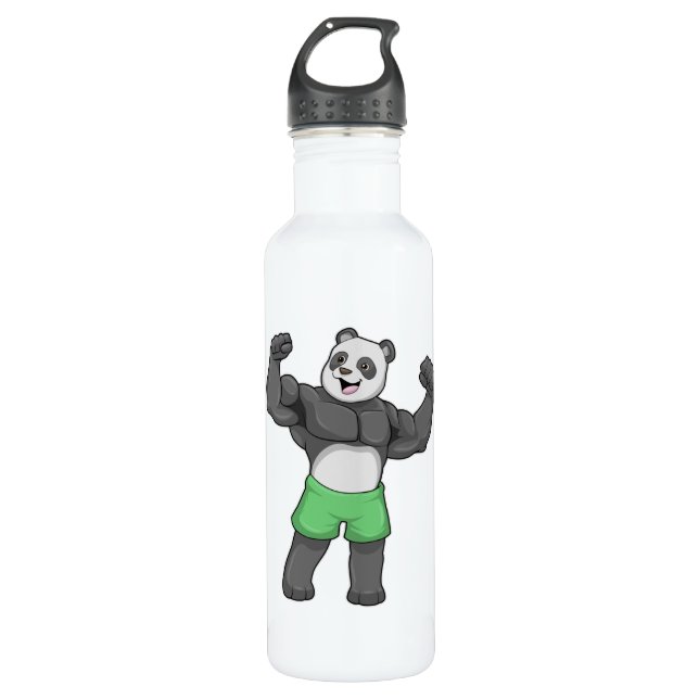 Panda as Bodybuilder at Bodybuilding Stainless Steel Water Bottle (Front)