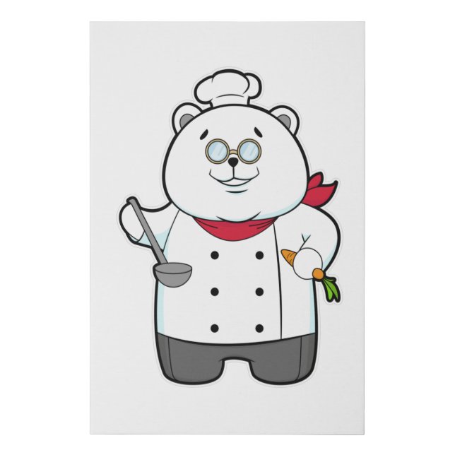 Panda as Cook with Soup ladle & Carrot Faux Canvas Print (Front)
