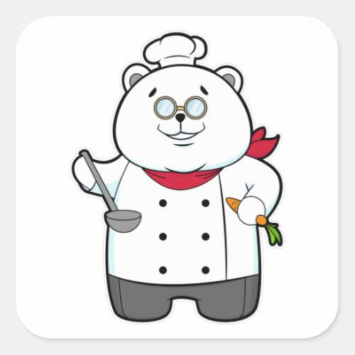 Panda as Cook with Soup ladle  Carrot Square Sticker