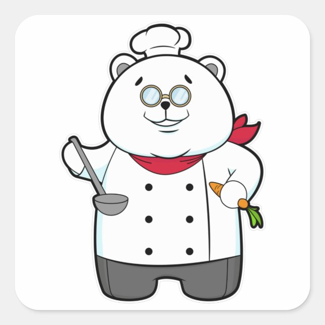 Panda as Cook with Soup ladle & Carrot Square Sticker (Front)