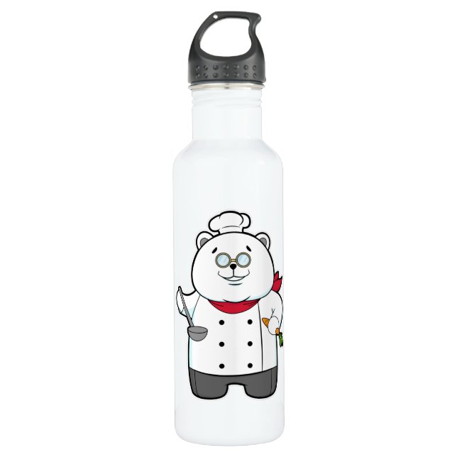 Panda as Cook with Soup ladle & Carrot Stainless Steel Water Bottle (Front)