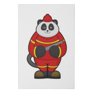 Panda as Firefighter with Hose Faux Canvas Print