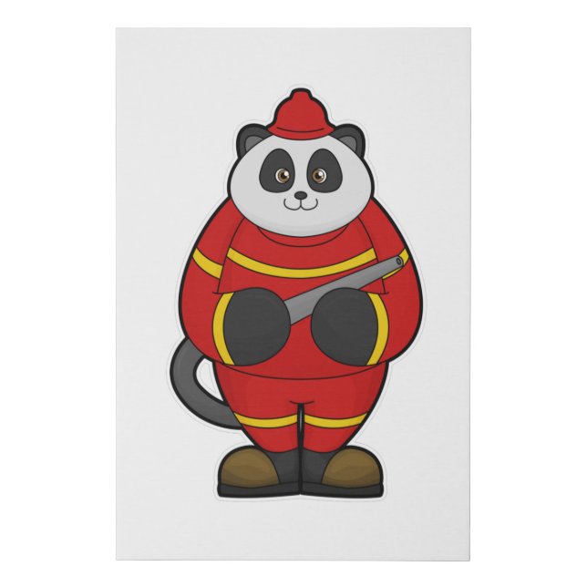 Panda as Firefighter with Hose Faux Canvas Print (Front)