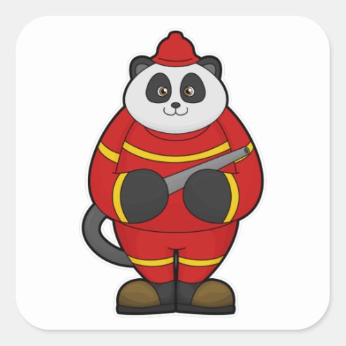 Panda as Firefighter with Hose Square Sticker