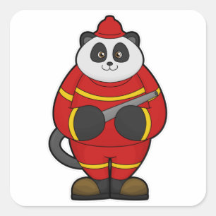 Panda as Firefighter with Hose Square Sticker