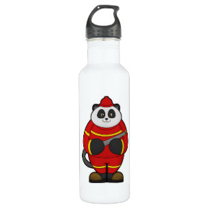 Panda as Firefighter with Hose Stainless Steel Water Bottle