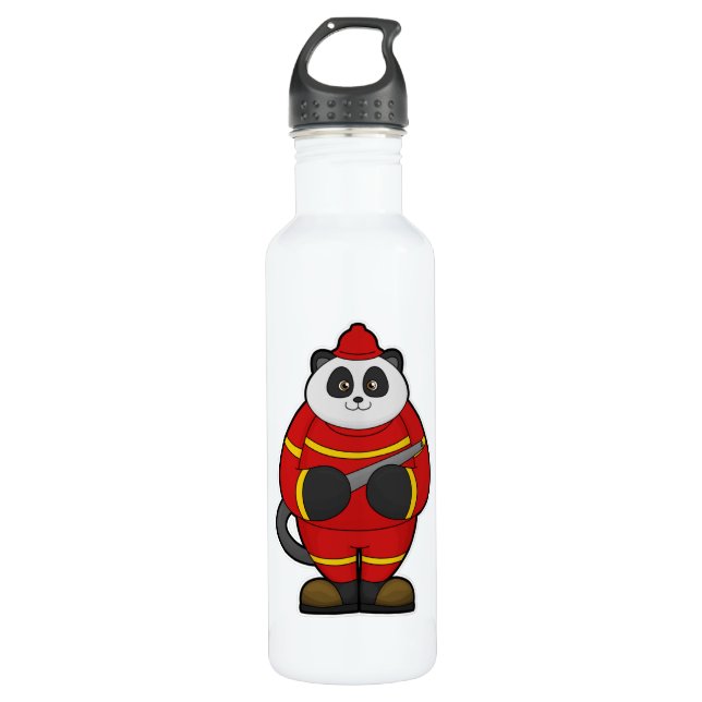 Panda as Firefighter with Hose Stainless Steel Water Bottle (Front)
