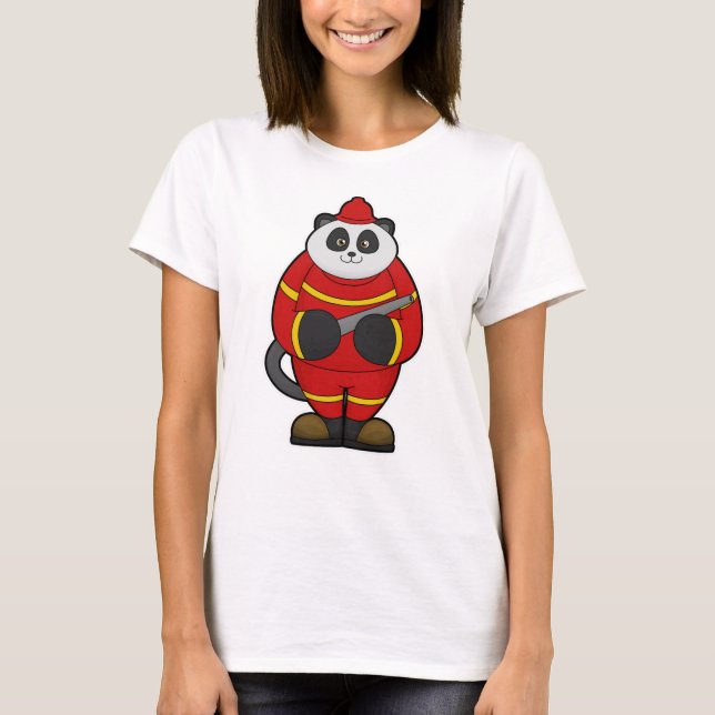 Panda as Firefighter with Hose T-Shirt (Front)
