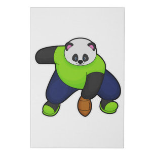 Panda as Football player with Football Faux Canvas Print