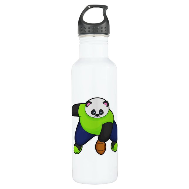 Panda as Football player with Football Stainless Steel Water Bottle (Front)