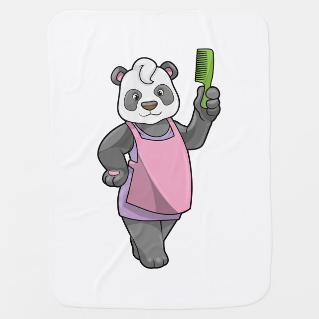 Panda as Hairdresser with Comb Baby Blanket (Front)