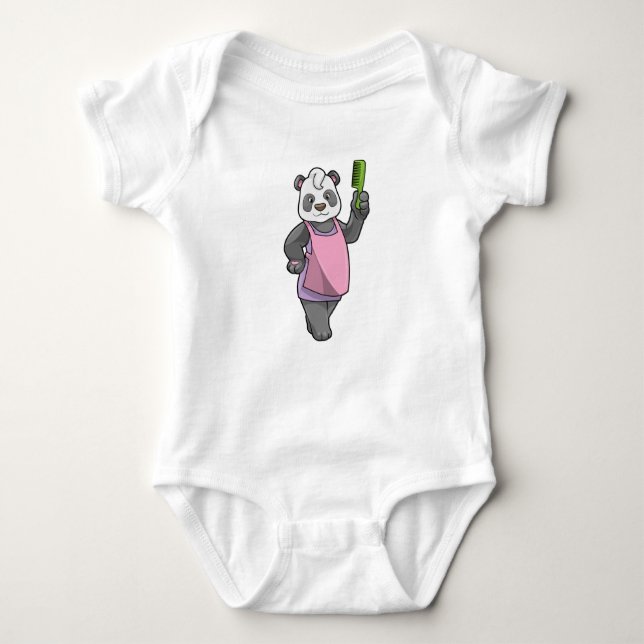 Panda as Hairdresser with Comb Baby Bodysuit (Front)