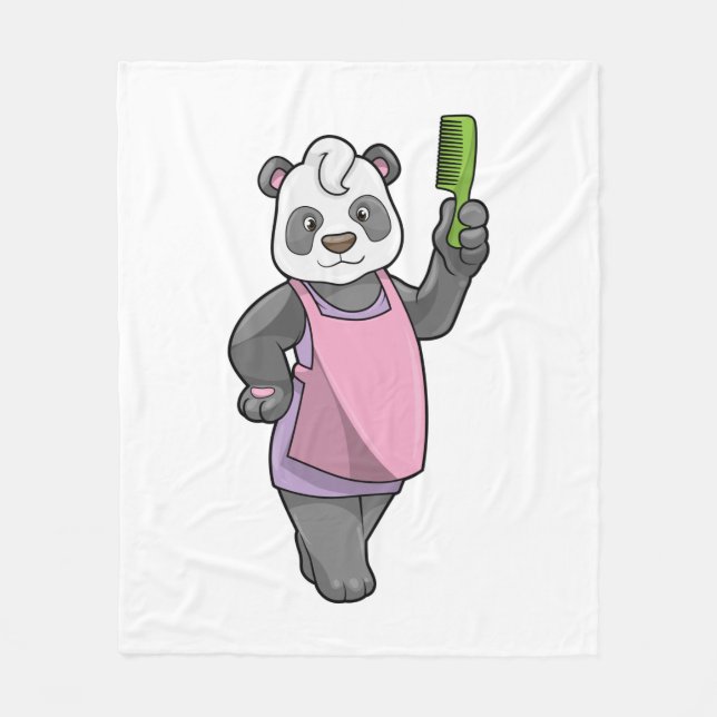 Panda as Hairdresser with Comb Fleece Blanket (Front)