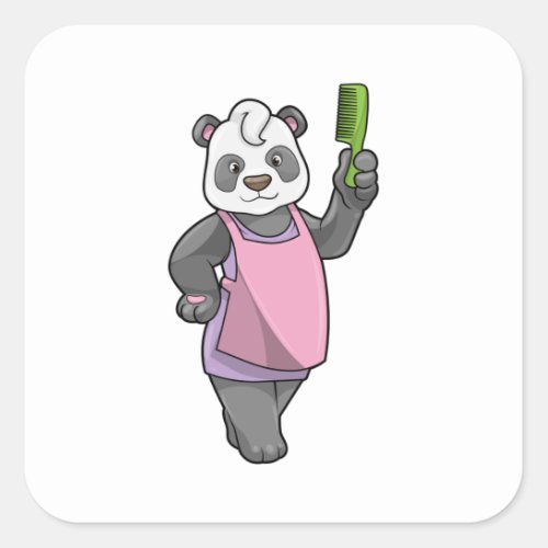 Panda as Hairdresser with Comb Square Sticker