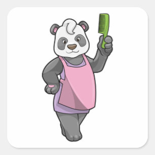 Panda as Hairdresser with Comb Square Sticker