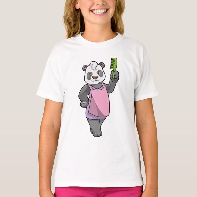 Panda as Hairdresser with Comb T-Shirt (Front)