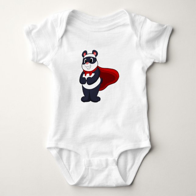 Panda as Hero with Mask & Cape Baby Bodysuit (Front)