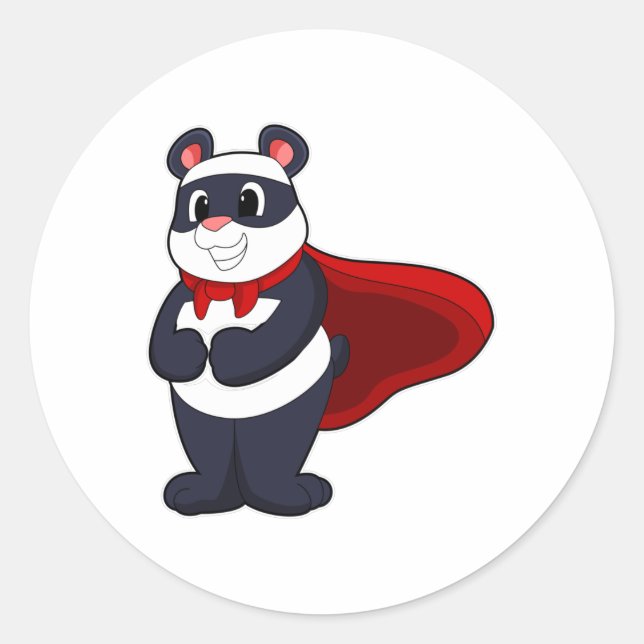 Panda as Hero with Mask & Cape Classic Round Sticker (Front)