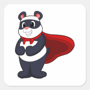 Panda as Hero with Mask & Cape Square Sticker