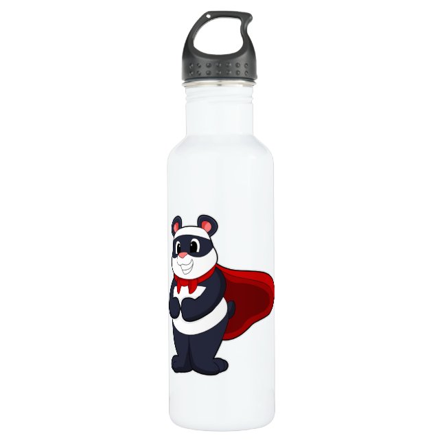 Panda as Hero with Mask & Cape Stainless Steel Water Bottle (Front)