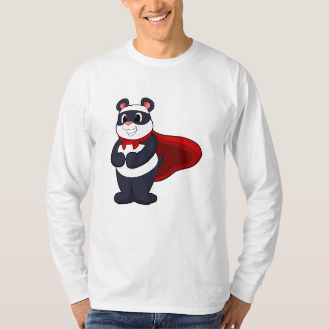 Panda as Hero with Mask & Cape T-Shirt (Front)