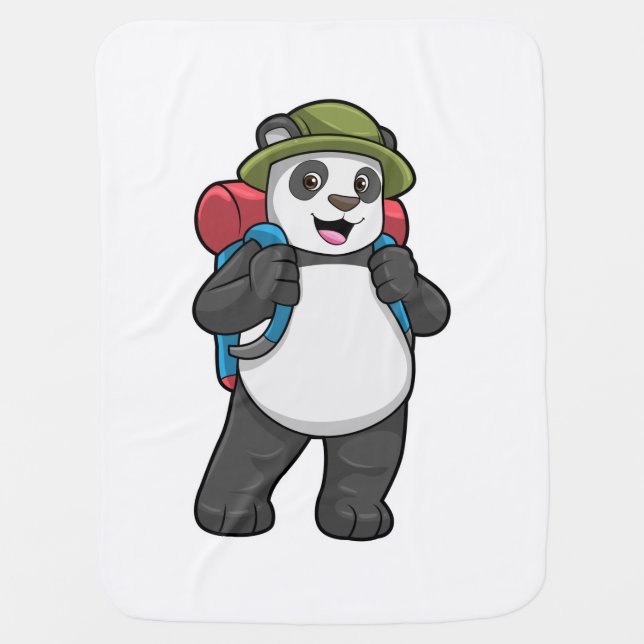 Panda as Hiker with Backpack Baby Blanket (Front)