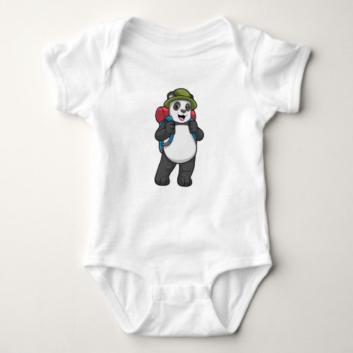 Panda as Hiker with Backpack Baby Bodysuit