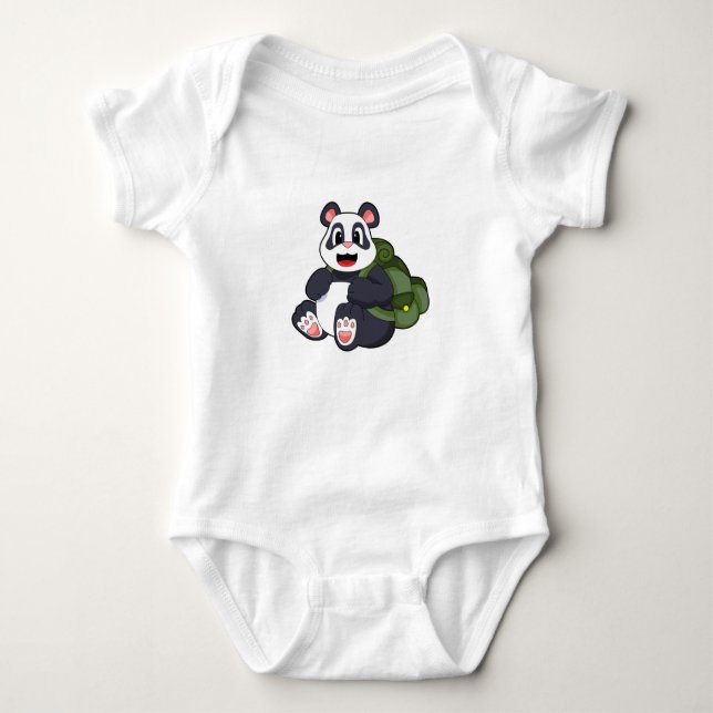 Panda as Hiker with Backpack Baby Bodysuit (Front)