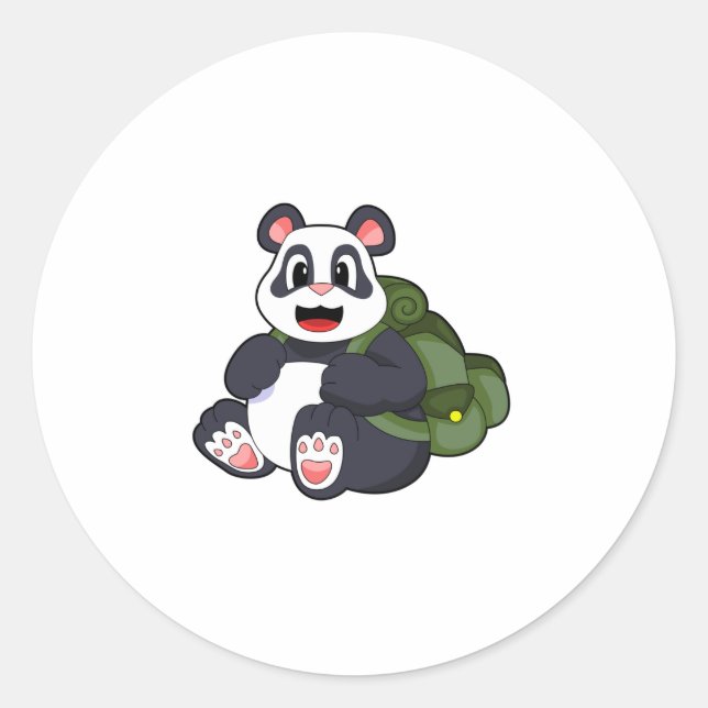 Panda as Hiker with Backpack Classic Round Sticker (Front)