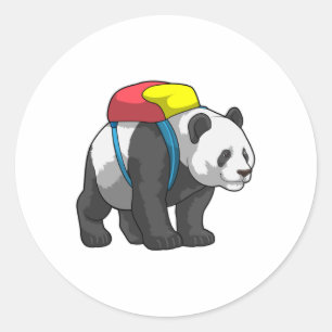 Panda as Hiker with Backpack Classic Round Sticker
