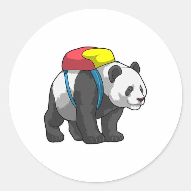 Panda as Hiker with Backpack Classic Round Sticker (Front)