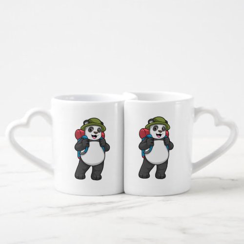 Panda as Hiker with Backpack Coffee Mug Set
