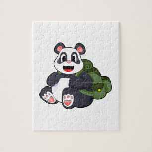 Panda as Hiker with Backpack Jigsaw Puzzle
