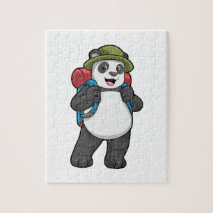 Panda as Hiker with Backpack Jigsaw Puzzle
