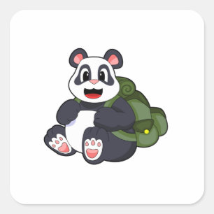 Panda as Hiker with Backpack Square Sticker